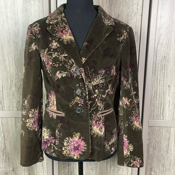 J. Jill chocolate brown velvet floral blazer women’s XSP - Picture 1 of 13